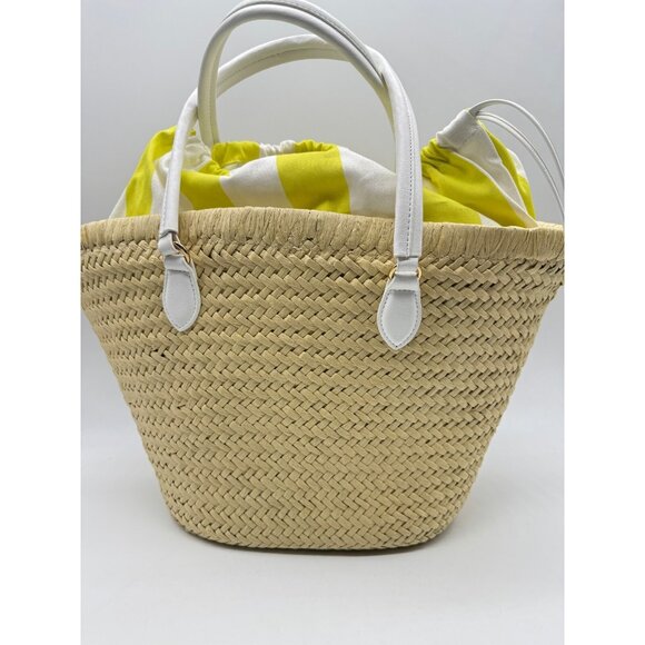 Macy's On 34th Isabellaa straw drawstring large beach tote -Yellow /Lime/Natural - Picture 3 of 7